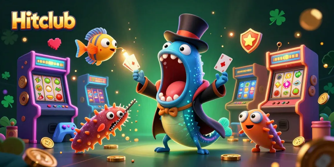 Experience thrilling gameplay at Hitclub with a vibrant casino-themed illustration showcasing unique characters.