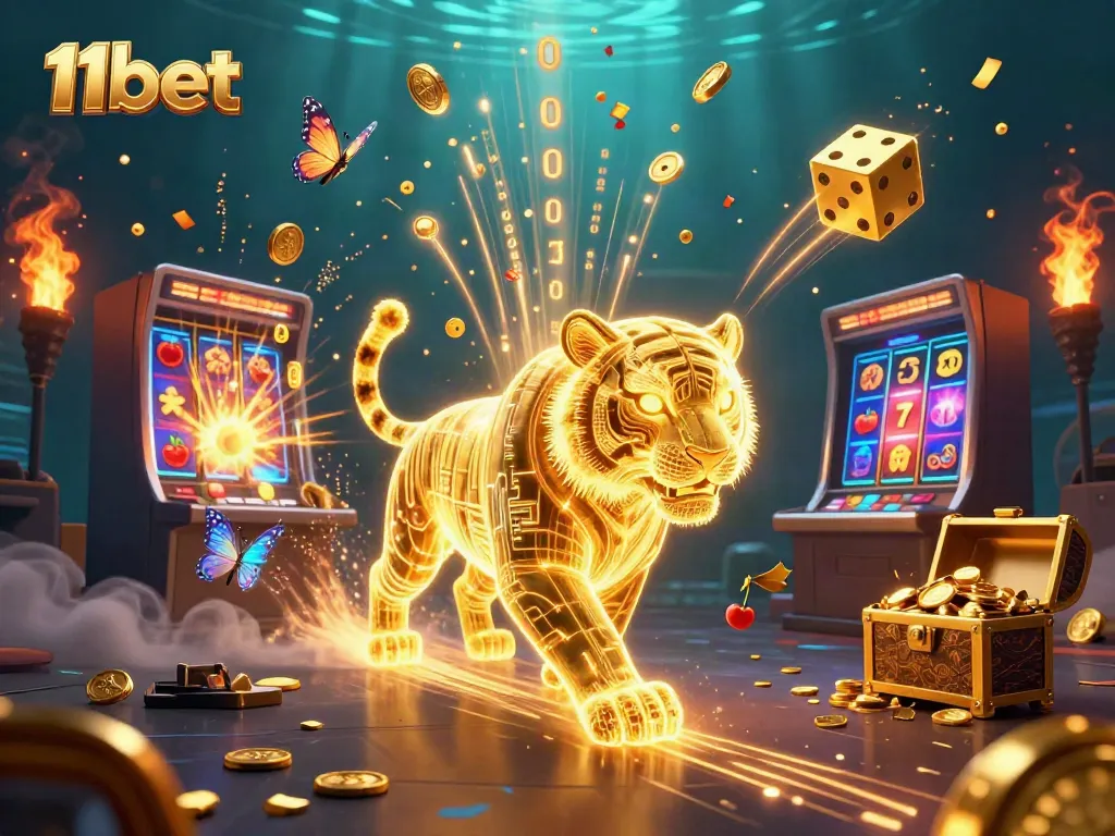 Experience the electrifying world of 11bet with a vibrant digital casino scene featuring golden ticket elements and jackpot excitement.