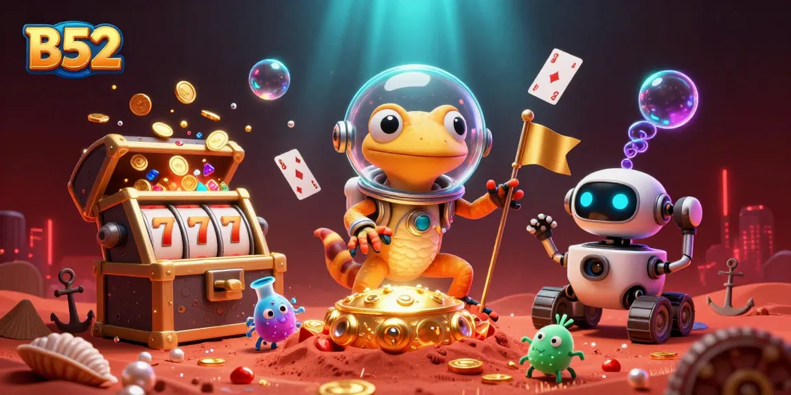 Experience the thrilling B52 casino with a Martian gecko and dazzling slot machines.