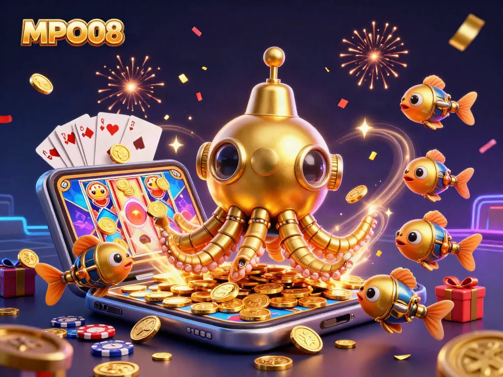 MPO08 players win with exciting slot games and vibrant casino elements in a dynamic 3D scene