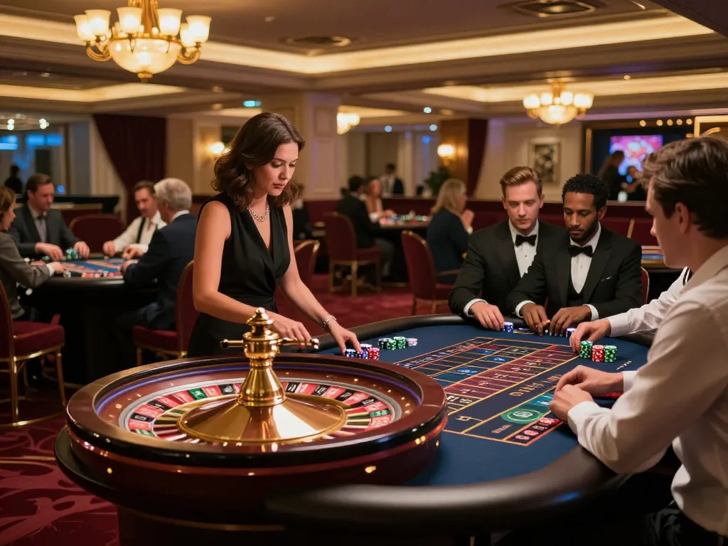 Players at 789 casino enthusiastically betting on a vibrant roulette table during an exciting evening.
