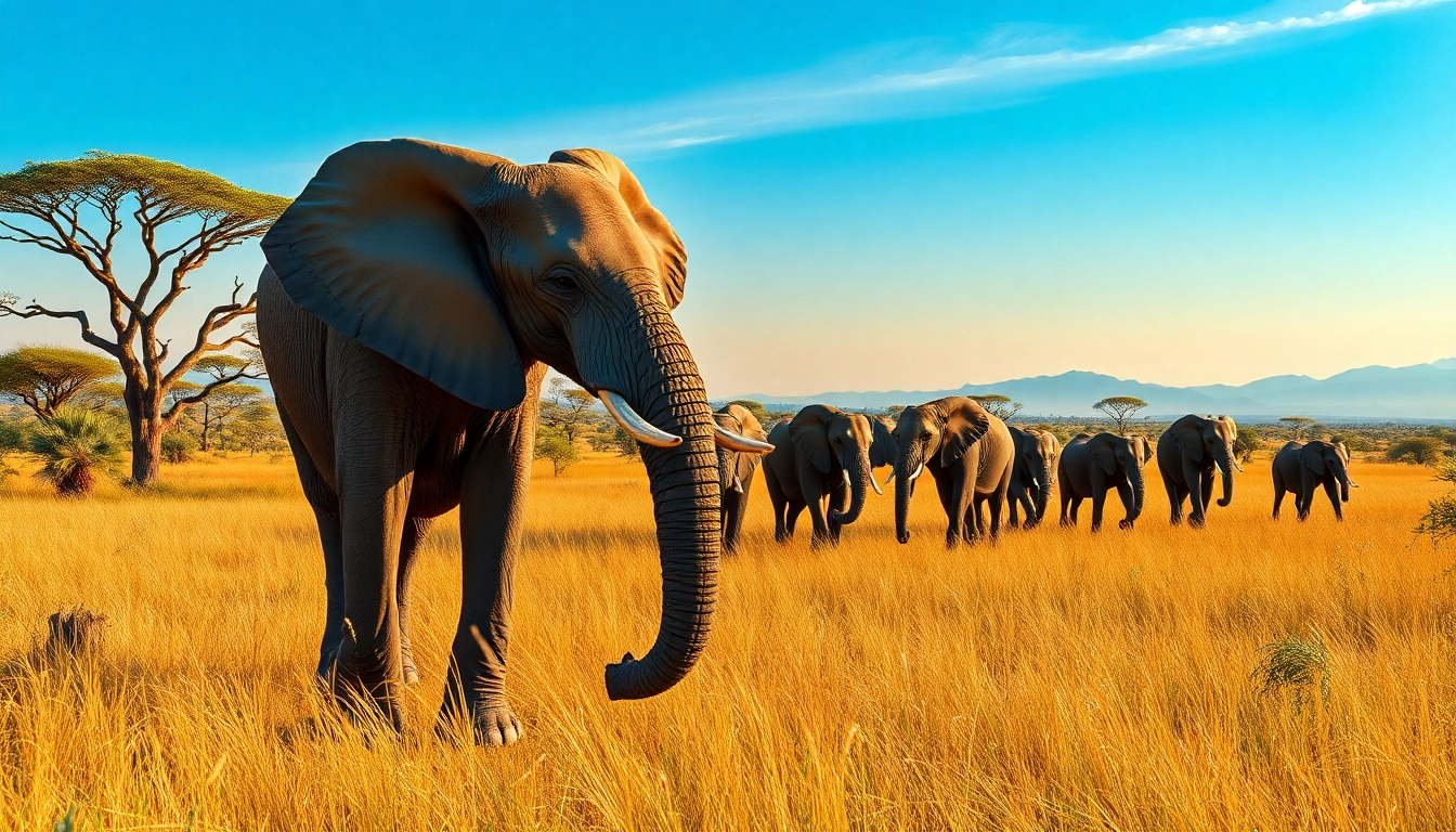 Witness a breathtaking Tanzania Safari with a herd of elephants in a serene savanna.