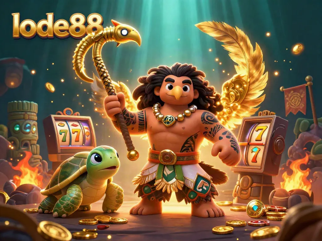 Experience thrilling gaming with lode88, featuring a demigod hawk and rich slots elements.