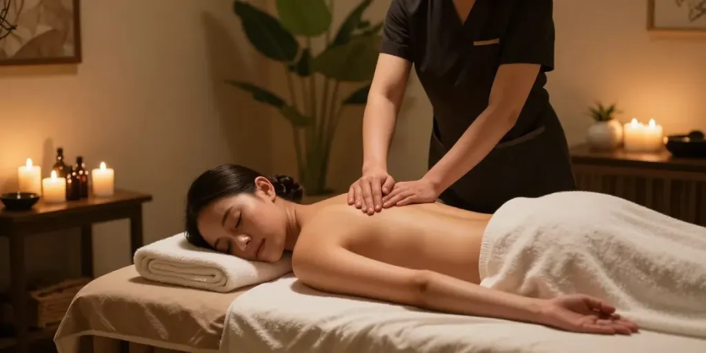 Relaxing massage session at a wellness spa offering 운서출장안마 services in a tranquil environment.