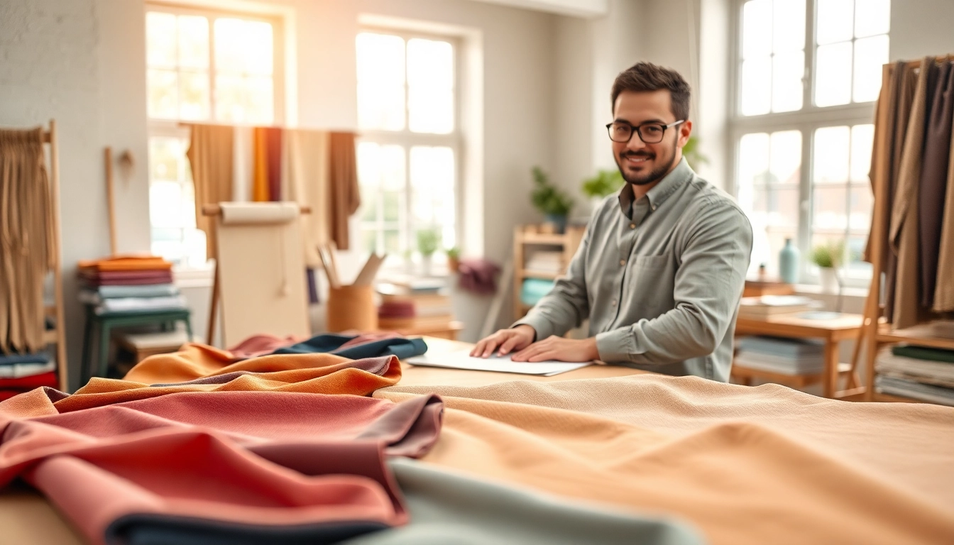 Viscose stoffen en ontwerpen in een lichte, creatieve studio