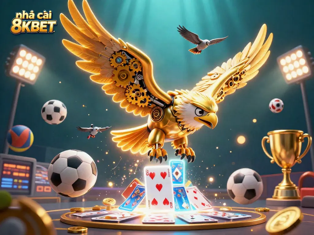Experience thrilling bets with nhà cái 8KBET as the golden eagle flies through dynamic sports action.