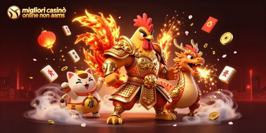 Vincere nei migliori casinò online non aams con il guerriero del gallo e drago armato in azione