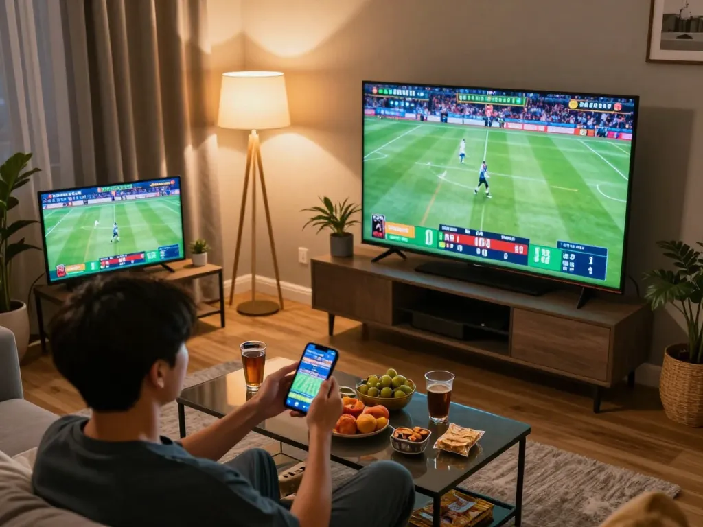 Engaging online betting scene with Fun88, featuring a player placing bets on smartphone while watching sports.
