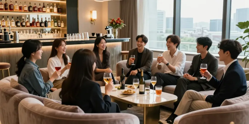 강남구구단 쩜오의 고급스러운 독립 룸에서의 즐거운 모임 모습
