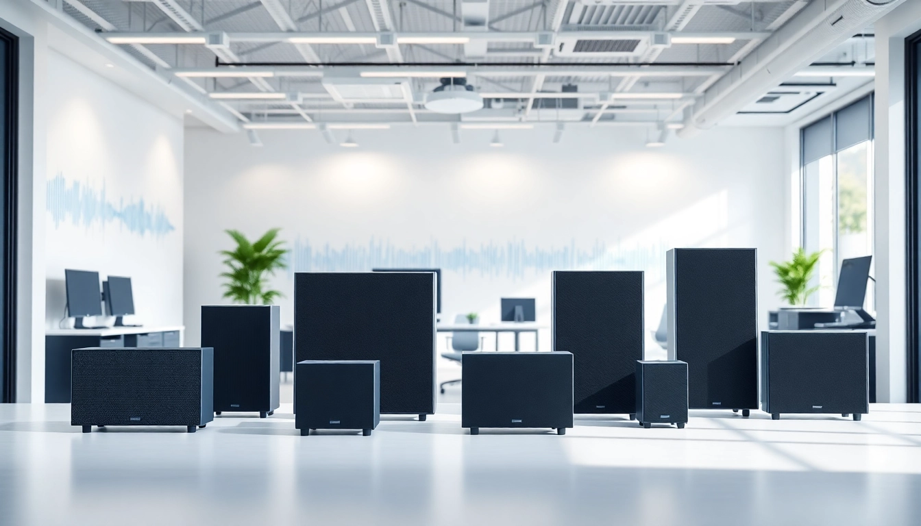 Showcasing Sound and Vibration Control Products in a modern office environment with sleek designs and natural light.