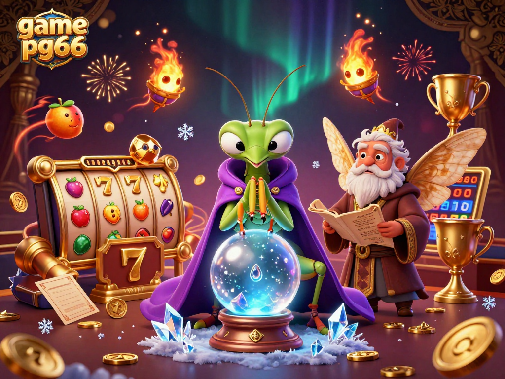 Experience game pg66 with vibrant slots and fortune tellers in a mystical casino backdrop