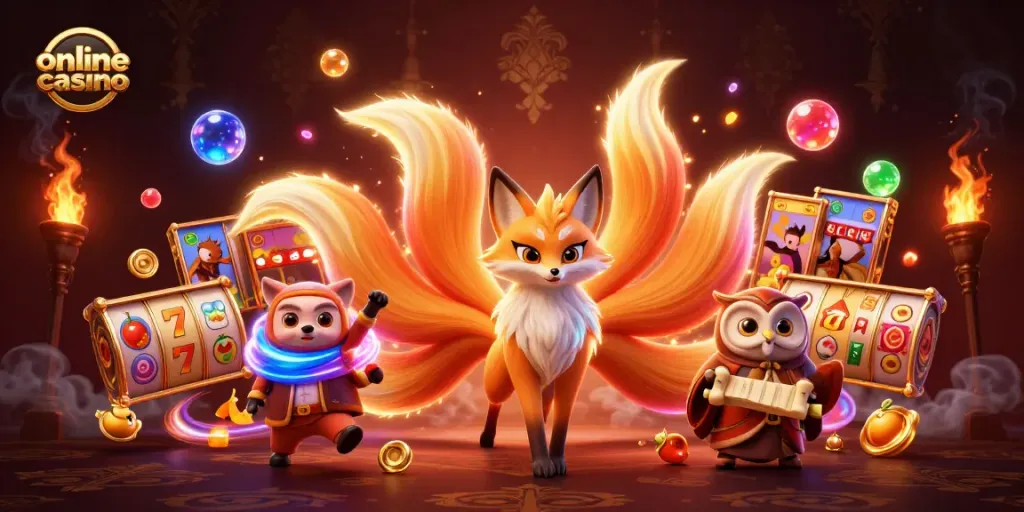 Gioca ai giochi più emozionanti nel casino online, tra simboli di slot e creature custodi.