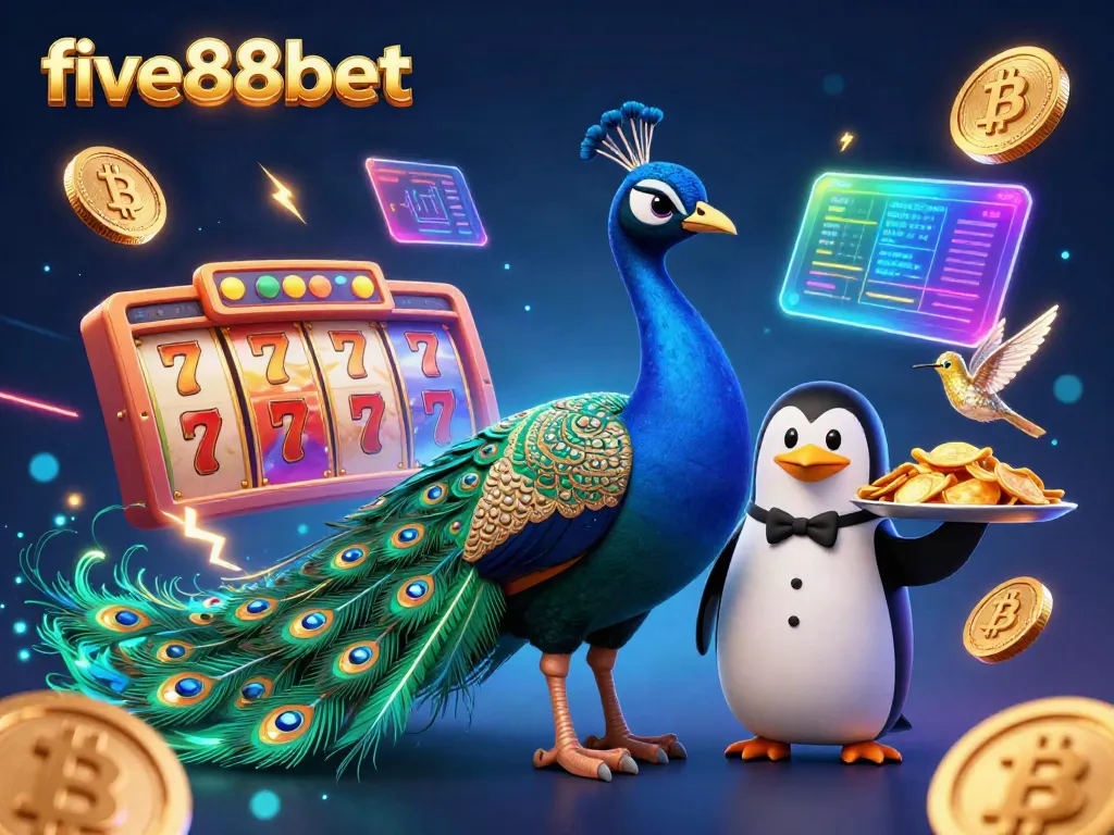 Engage in thrilling gameplay at five88bet with gem-accented characters and vibrant slot reels.