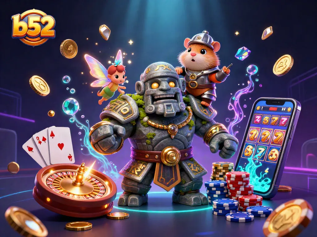 Experience thrilling gameplay at b52 with a golem guardian and magical components in this captivating casino scene.