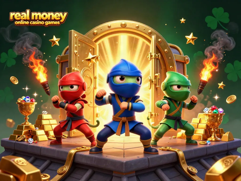 Experience thrilling action with real money online casino games featuring chameleon ninjas and golden treasures.