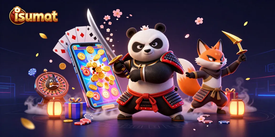 Experience the excitement of isumat with a vibrant 3D casino scene featuring samurai and ninja characters in action.