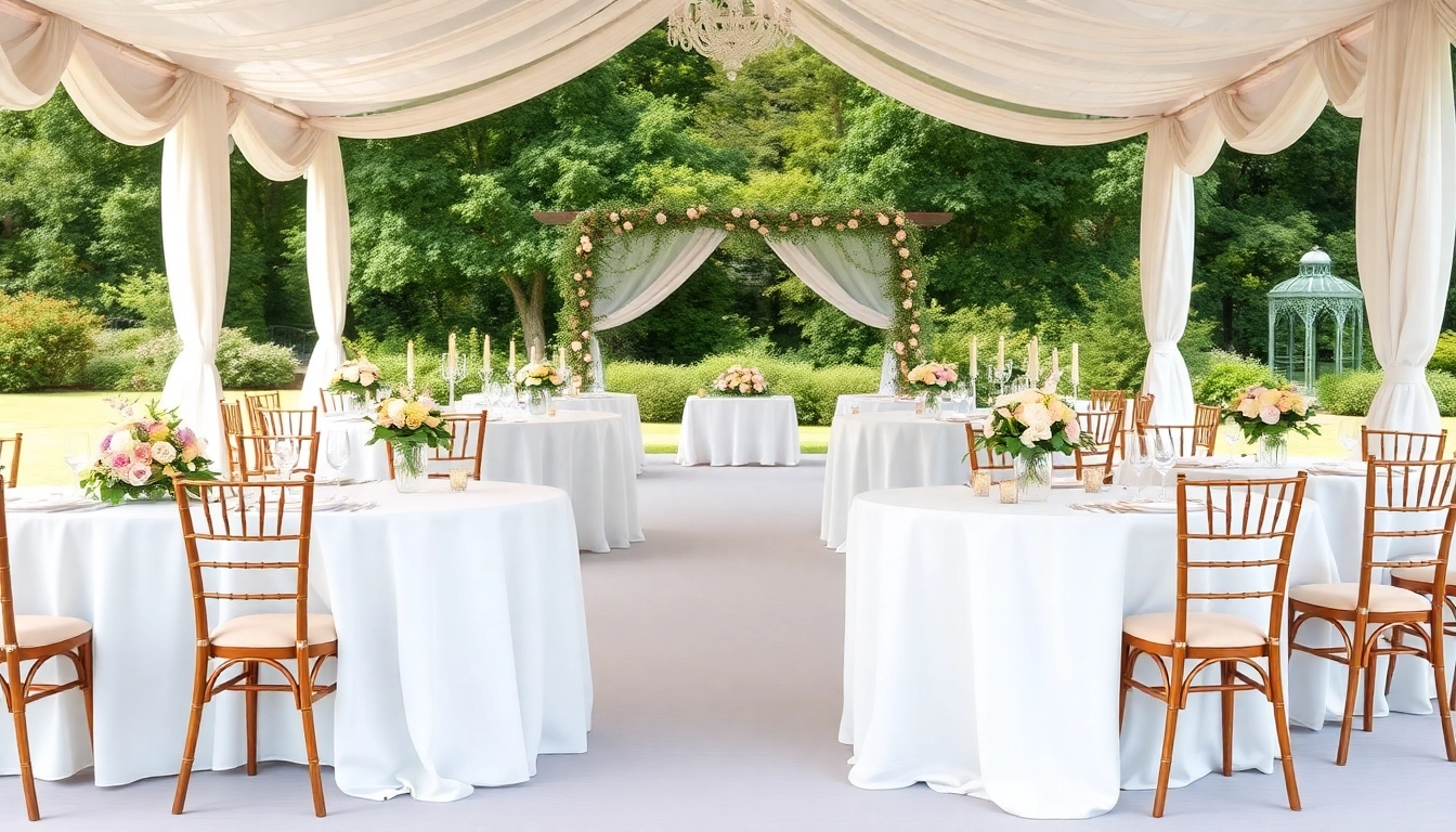 Showcase of Wedding Tent Chair & Table Rentals arranged beautifully for an elegant outdoor wedding.