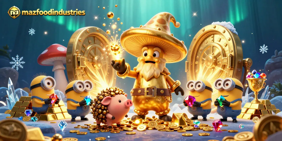 Engage with mazfoodindustries' exciting casino experience with a vibrant golden wizard and treasures.