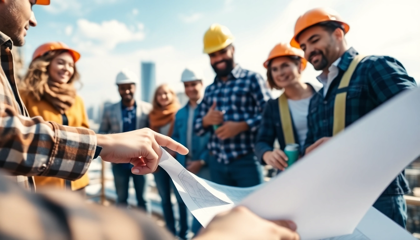 New Jersey Commercial General Contractor team reviewing blueprints on a high-rise site.