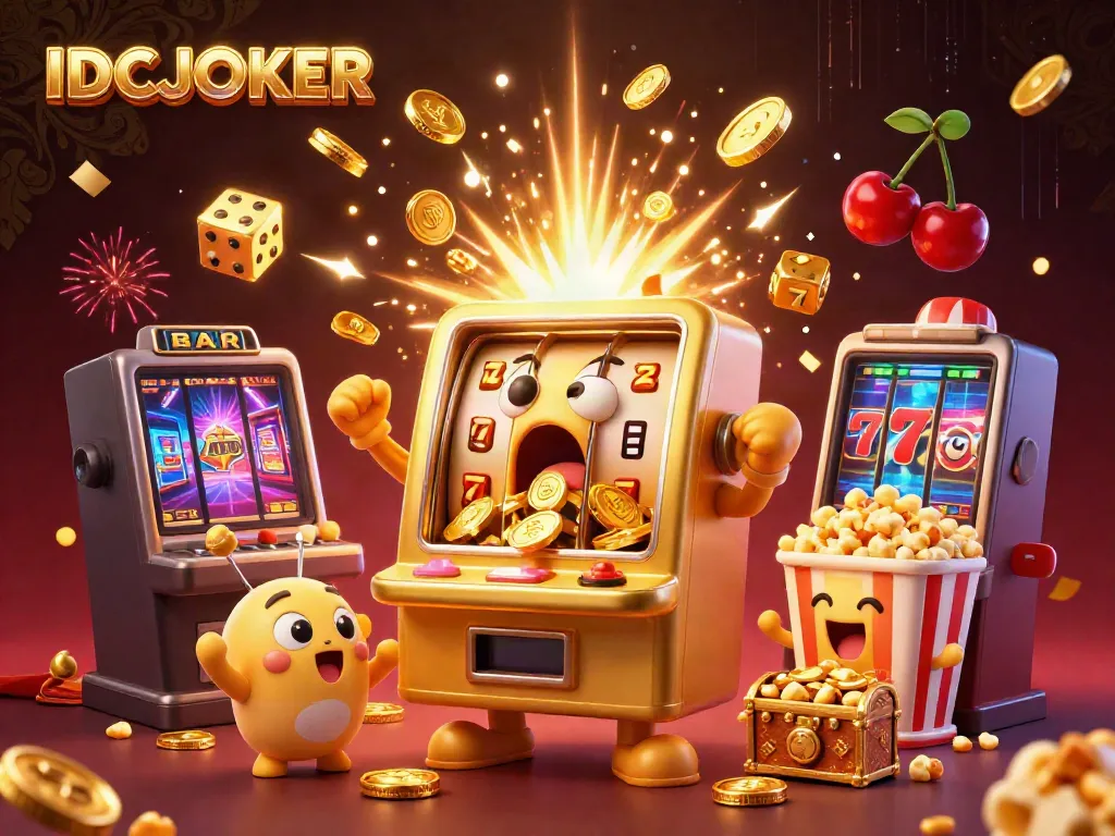 Experience the excitement of IDCJOKER with a golden slot machine hitting the jackpot!
