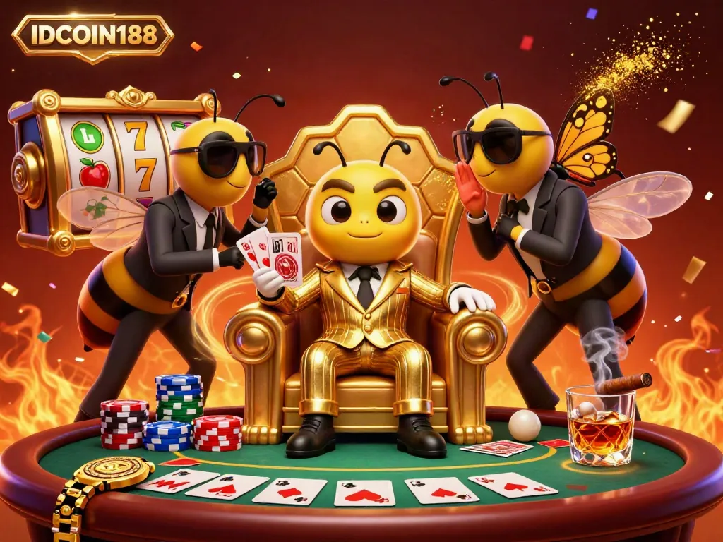 IDCOIN188 slot experience with 3D casino characters and vibrant gambling elements.