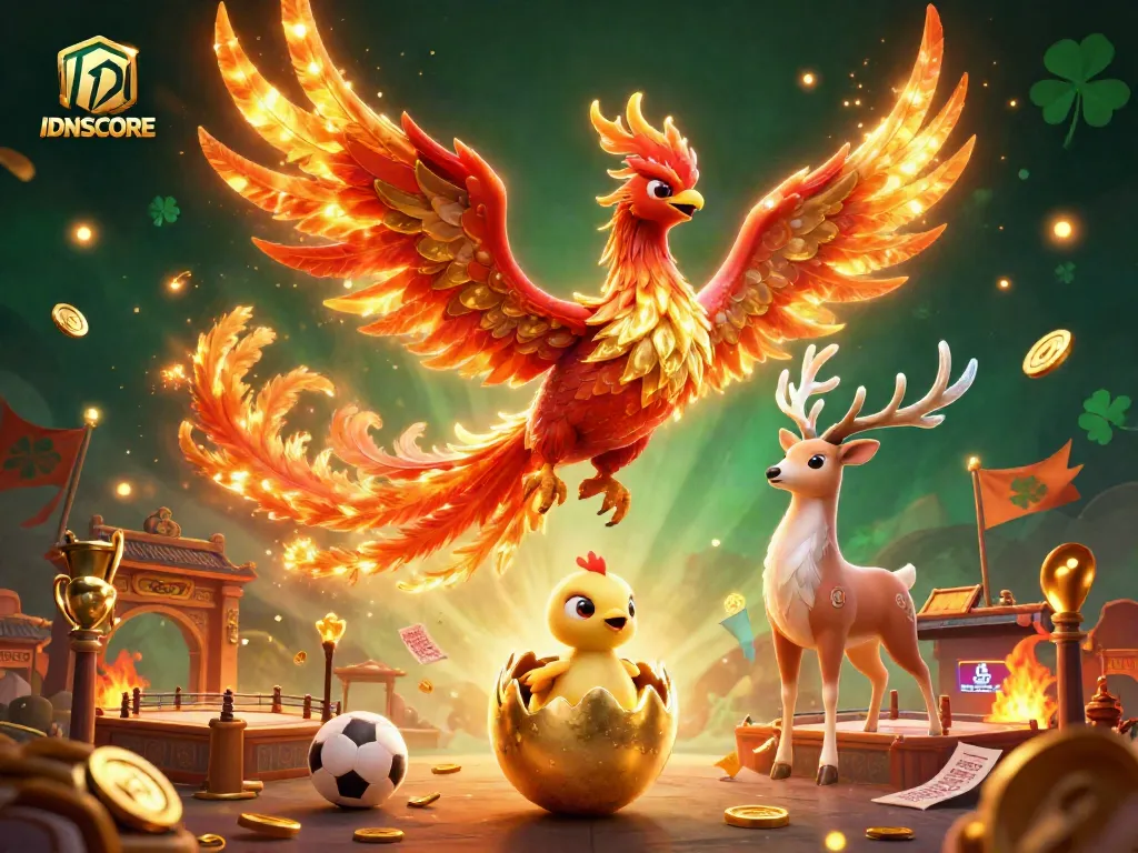 Experience thrilling sports betting excitement with IDNSCORE amidst dynamic phoenix elements.