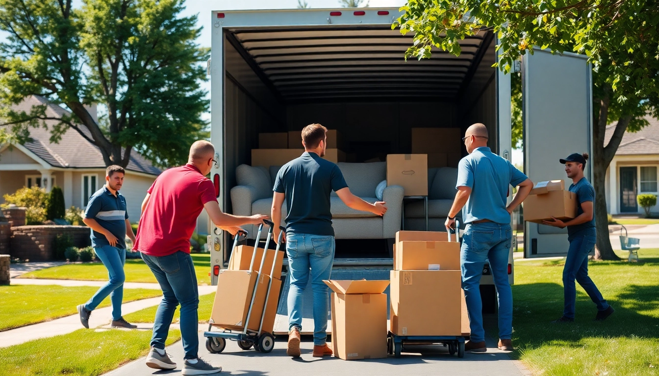 Calgary movers expertly loading furniture and boxes into a moving truck during a sunny relocation.