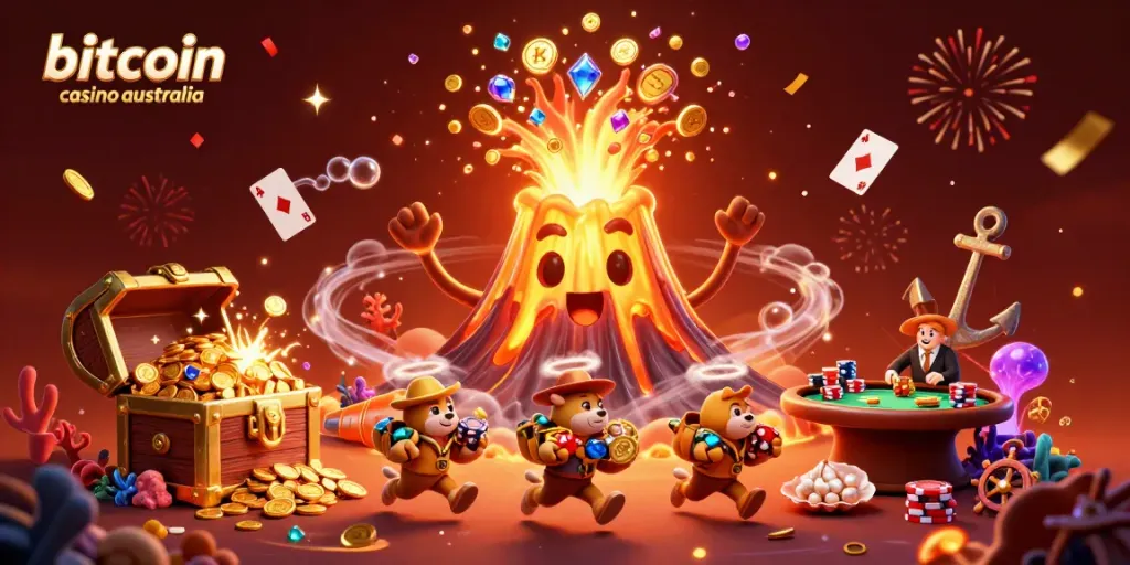 Experience exciting wins at a bitcoin casino Australia with our vibrant 3D illustration showcasing casino elements.