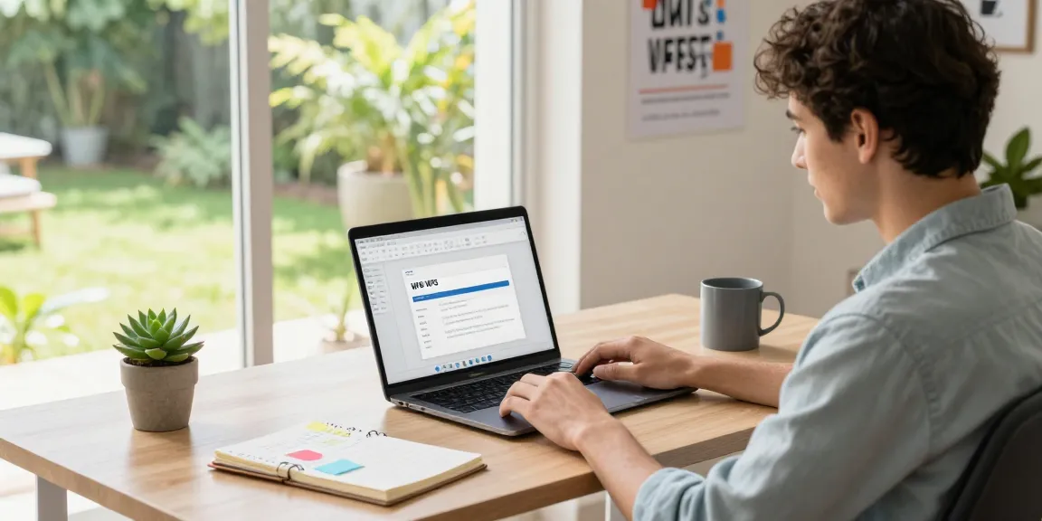 Download WPS Office in action at a bright home office with productivity tools.