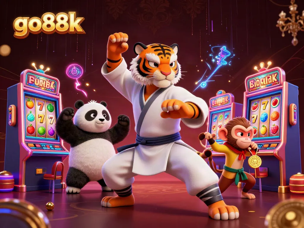 Experience go88k's thrilling slot adventure with a kung fu master, panda disciple, and playful monkey!