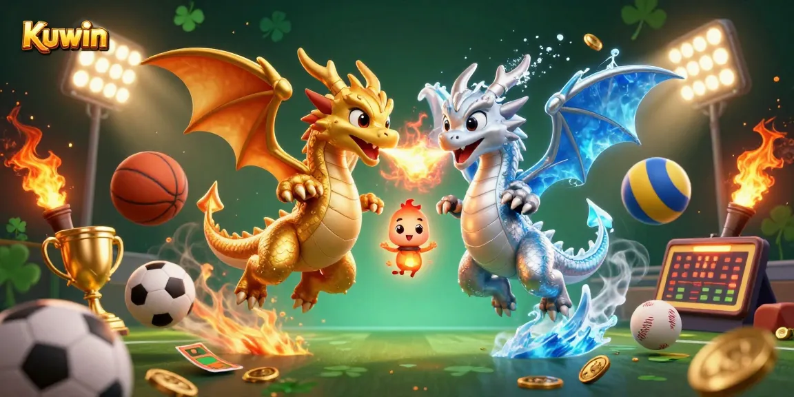 Experience the thrill of Kuwin with twin dragons in a dynamic casino illustration.