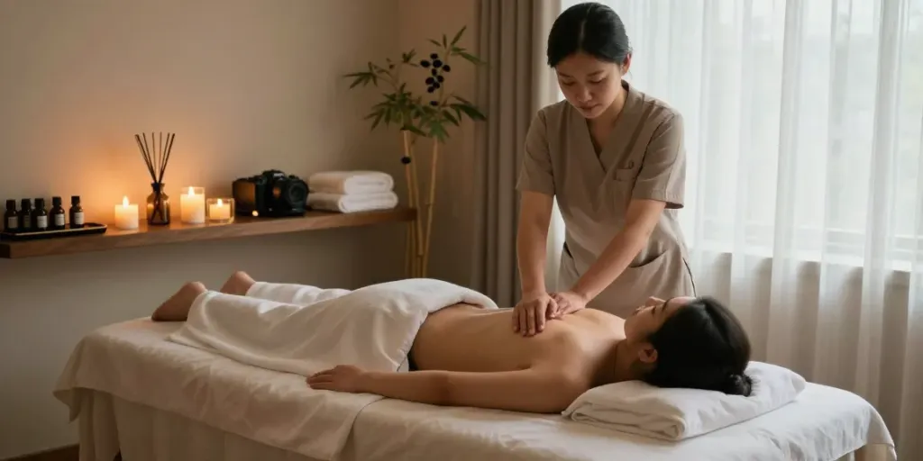 Experience a rejuvenating 성남출장마사지 in a tranquil wellness room setting with soothing elements.