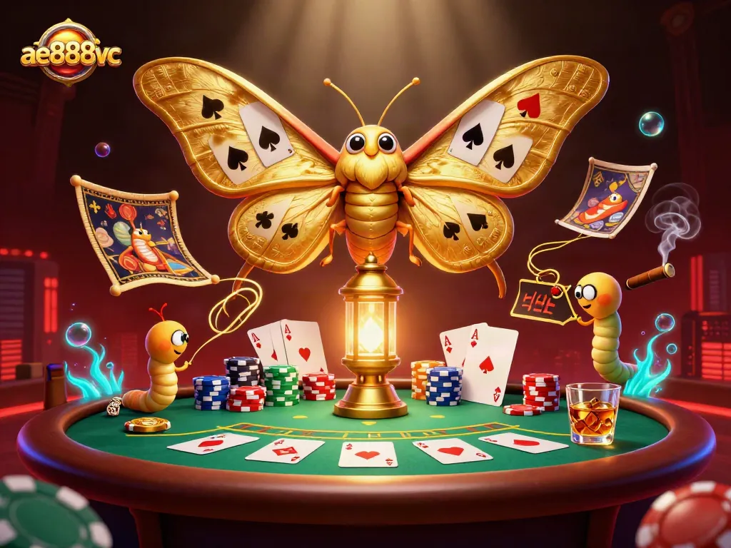 Experience thrilling gameplay with ae888vc's dynamic casino scene featuring an atlas moth and poker elements.