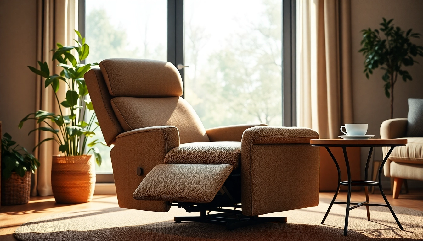 Comfortable lift chair enhances a cozy living room ambiance with natural light.