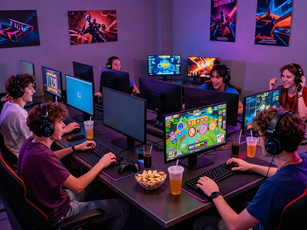 Friends enjoying an exciting gaming session at Hitclub