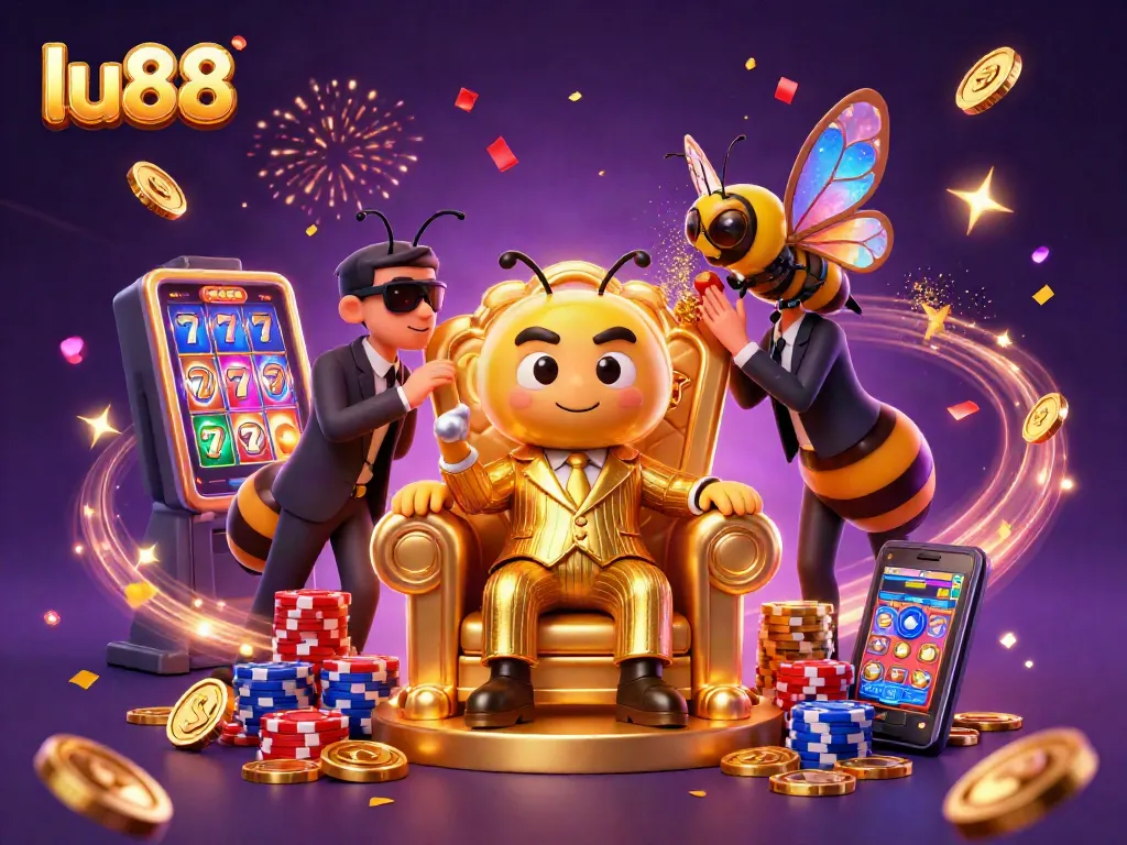 Experience exciting wins at lu88 with the bumblebee mob boss in a vibrant casino illustration.