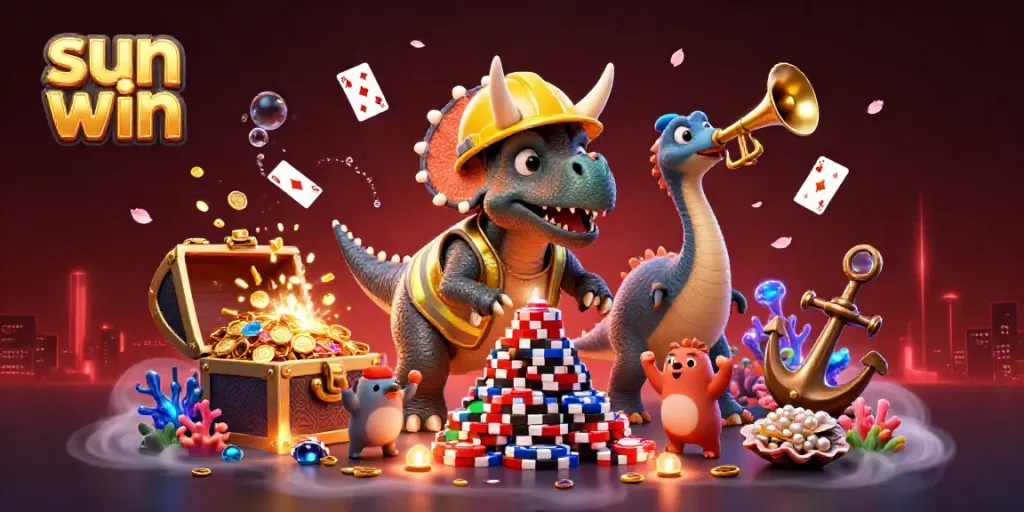 Experience the thrill of sun win with a 3D cartoon scene showcasing a fun casino adventure.