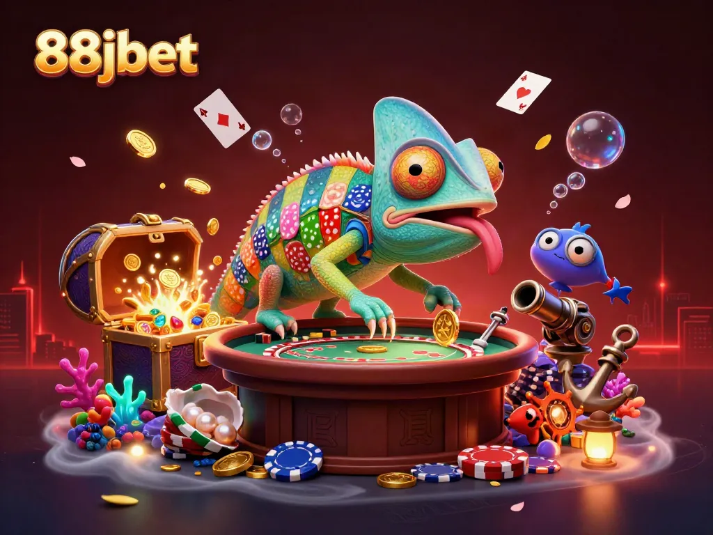 Experience exciting gameplay at 88jbet with a colorful chameleon casino owner and dynamic casino elements.