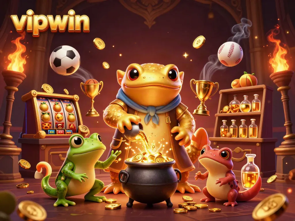 Engage in winning strategies at vipwin with an enchanting illustration of a golden salamander alchemist.