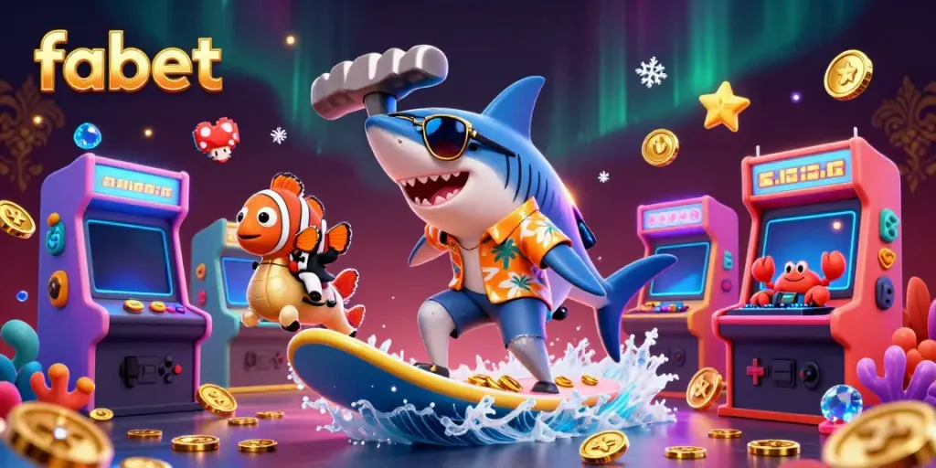 Experience fabet excitement as a shark surfs gold coins and a crab DJ mixes the fun.
